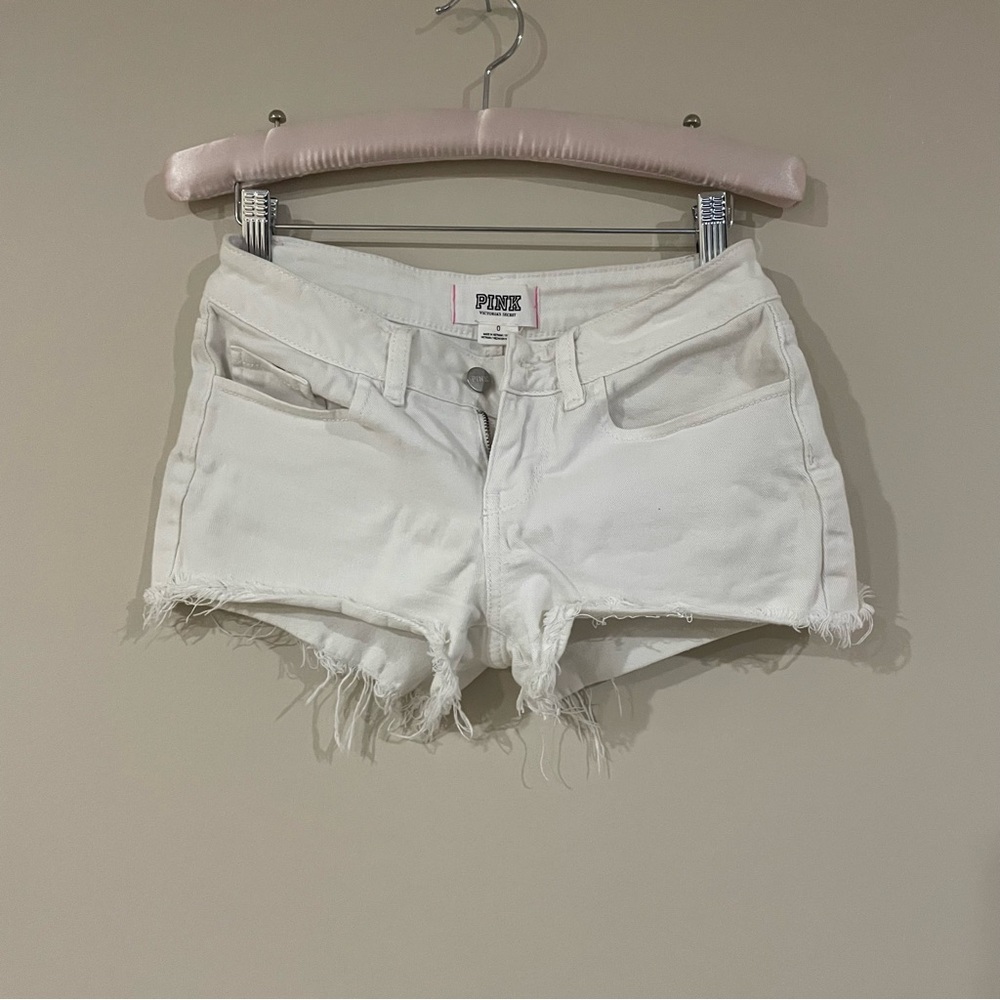 PINK White Jean Shorts with Fringe